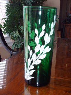   Forest Green Lily of the Valley Ice Tea Glass   Anchor Hocking 6.5