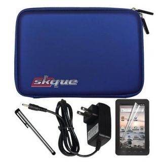 Blue EVA Zipper Case Bag+Wall Charger+LCD Film+Stylus Pen For Coby 
