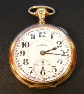 ILLINOIS BUNN Pocket Watch  17 Jewels  Gold Plated Case  1919