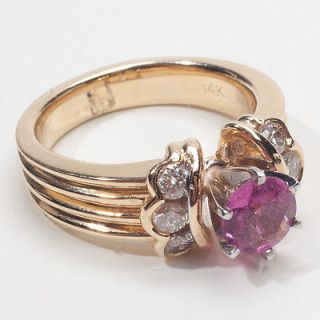   14k Gold Pink Tourmaline Diamond Cocktail Ring Estate Fine Jewelry