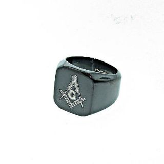   Steel Freemason Masonic Compass Signet Ring Size 14 Solid Heavy