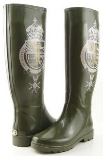 JUICY COUTURE SLICK Olive Rubber Womens Designer Shoes Tall Rain Boots 
