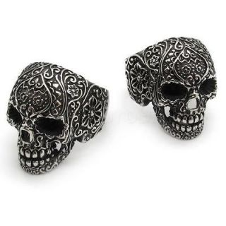   couple Mens gothic poker skull stainless steel flower party Ring gift