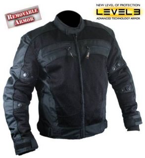 Tri Tex Mesh Black Level 3 Armored Motorcycle Jacket Ships Worldwide
