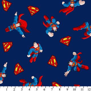 Super Friends Superman Figures Dark Blue Fabric Fat Quarter