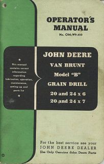 JOHN DEERE VAN BRUNT B GRAIN DRILL OWNERS OPERATORS MANUAL SEED 