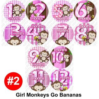 Monthly onesie stickers GIRL MONKEYS GO BANANA Monthly baby Sticker 
