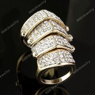 1P Golden Crystal Joint Hinged Full Finger Knuckle Armor Double Ring 