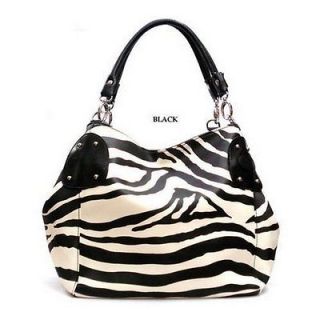 New LG Black Zebra Print Convertable Purse Handbag Tote Bag Black Trim 