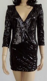 NWT KARDASHIANS BY BEBE SEQUIN PAILLETTE MINI DRESS WITH PEAKED 