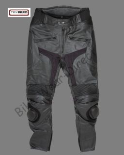 Mens Cowhide Leather Motorcycle Biker Trousers Jeans With Sliders & CE 