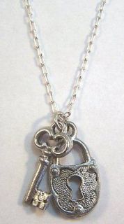 Lock and Key Lead Free Pewter Pendant On Silver Plated 18 Link Chain 