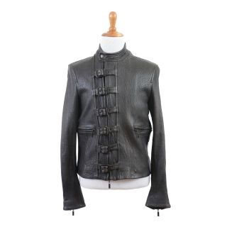 Just Cavalli Black Leather Full Zip Jacket US M EU 50