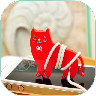 Cute Cat Red Headphone Earphone Cable Winder Mobile  Cord CW0062