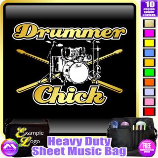 Drum Kit and Sticks Drummer Chick   Sheet Music & Accessories Bag by 