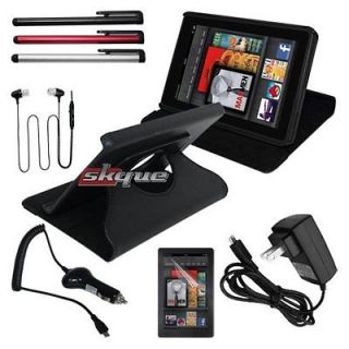   Car Charger Combo Leather Black Stylus Bundle For  Kindle Fire 2