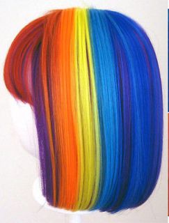 12 Short Straight Chin Length Rainbow Cosplay Wig NEW