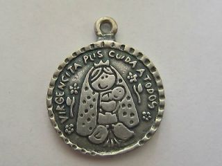 Vintage Catholic Religious Holy Medal  virgencita plis Cuida todos 