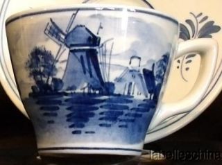 Vintage Delft Holland HPT Cobalt Blue White Teacup & Saucer XX342 