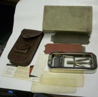 vintage alligator CASE Rolls Razor Shaving SET STROP BOX set antique 