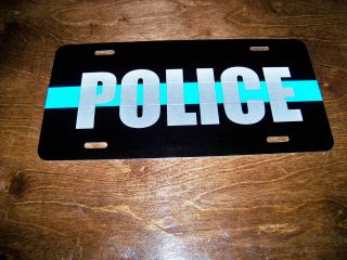 Thin Blue Line POLICE Tag / Plate in extemely bright REFLECTIVE fleet 