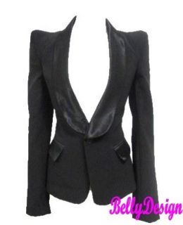 Women Lady Formal VTG Peak Power Sharp Shoulder Tuxedo Coat Suit 