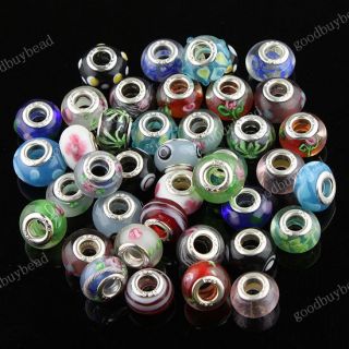   LOTS MIXED MURANO LAMPWORK GLASS SILVER FINDINGS EUROPEAN CHARM BEADS