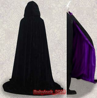 Medieval Black Cape Outdoor Pagan Hooded Cloak Larp Sca