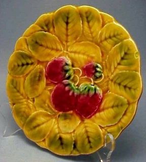   FRANCE MAJOLICA 7.5 INCH CERAMIC PLATE STRAWBERRIES LEAVES MARKED
