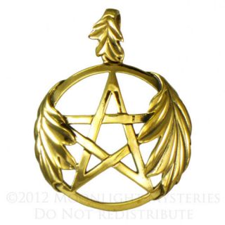   Leaf Pentacle Gold Color Bronze Pendant Wiccan Pagan Jewelry Necklace