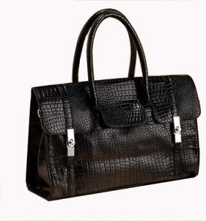 Black Leather Shoulder Satchel Handbag Tote Bag with Double Handles