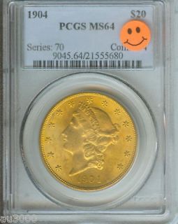 1904 $20 LIBERTY PCGS GRADED MS64 GOLD COIN MS 64 P.Q.!