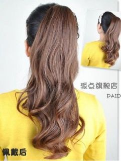 Women lady light brown nature curly 50%human hair clip up ponytail 
