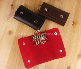   Clips PU Leather Car Keychain Key Holder Bag Case Wallet Cover