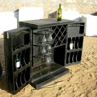 Black Solid Wood Wine Liquor Bottle Glass Holder Cellar Bar Rack 