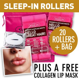 20 VELCRO SLEEP IN ROLLERS + FREE COLLAGEN LIP MASK + PINK BAG