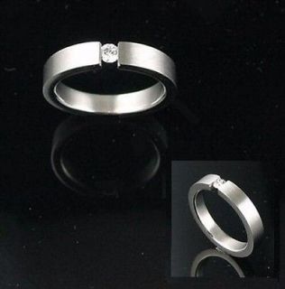 Tension Set Cubic Zirconia Stainless Band/ Ring, Sz8