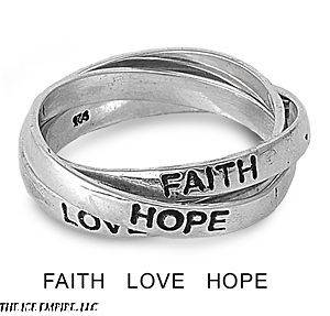   Sterling Silver FAITH LOVE HOPE Interlock Rolling Band Ring Size 5 15