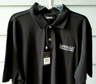 NWT Mens Ashworth Golf Polo Shirt Black Polyester Laphroaig Malt 