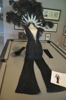   Las Vegas Showgirl Deep V Mardi Gras Costume with Feathers, Beads