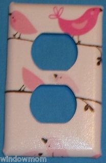   Bird Switchplate outlet made with Pottery Barn kids pink brown fabric