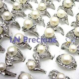 wholesale lots jewelry 15pcs pearl Rhinestone silver plated rings free 
