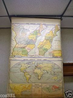   SCHOOL PULL DOWN MAP 1937 WORLD EXPLORATION/ST​ATE CLAMES 1930S MAP
