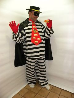 Large Adult Ronald McDonalds Hamburglar Thief Costume Cape Hat Tie 