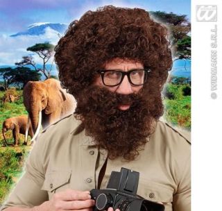 Brown Curly Afro Wig With Beard Alan From The Hangover Explorer Fancy 
