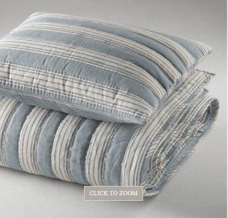 Restoration Hardware Vintage Mattress Stripe Quilt ~ Full/Queen ~ Blue