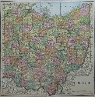 1904 Antique OHIO Map Beautiful Vintage State Map PRETTY Colors