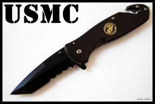   USMC Marines Spring Assisted Tactical Knife Rescue Style Pocket Tool