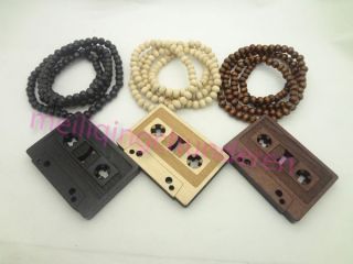   Hip Hop party rock cassette Pendants Wood Rosary Bead Necklaces 36