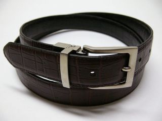 New Mens Black/Brown Croco Reversible Leather Belt E16
